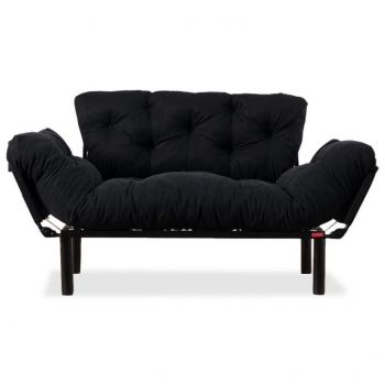 Canapea extensibila 2 locuri PWF-0018 cu stofa de culoare neagra 155x73x85cm