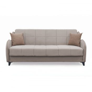 Canapea extensibila WAVE, 3 locuri, cu arcuri si lada pentru depozitare, bej + maro, 198x80x85 cm