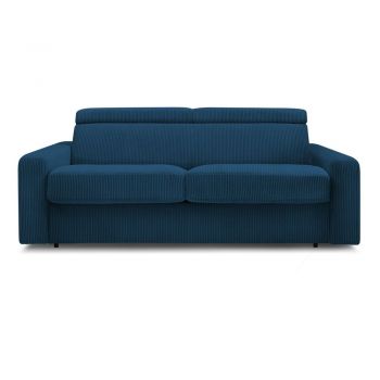 Canapea albastru-închis extensibilă cu tapițerie din catifea reiată 215 cm Monaco – Bobochic Paris