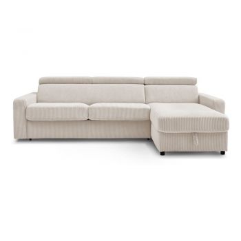 Colțar crem extensibil cu tapițerie din catifea reiată (cu colț variabil) Monaco – Bobochic Paris
