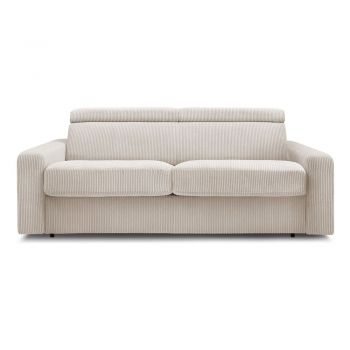 Canapea crem extensibilă cu tapițerie din catifea reiată 215 cm Monaco – Bobochic Paris