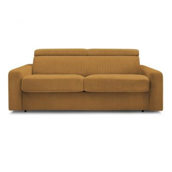 Canapea galben-muștar extensibilă cu tapițerie din catifea reiată 215 cm Monaco – Bobochic Paris