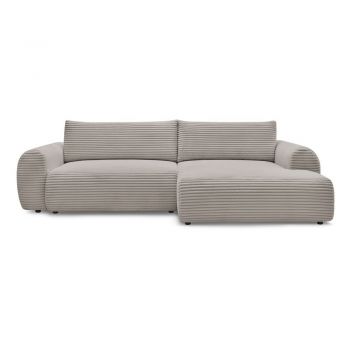 Colțar gri deschis/bej extensibil cu tapițerie din catifea reiată (cu colț pe partea dreaptă) Lucien – Bobochic Paris