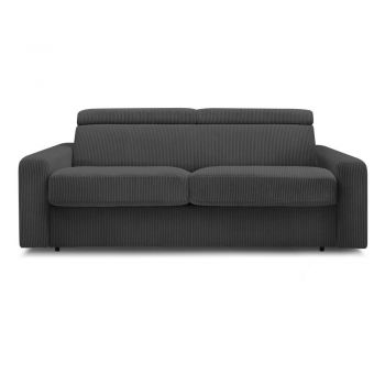 Canapea gri închis extensibilă cu tapițerie din catifea reiată 215 cm Monaco – Bobochic Paris