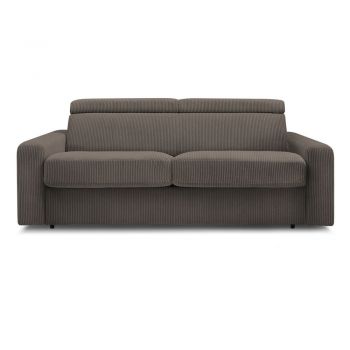 Canapea gri/maro extensibilă cu tapițerie din catifea reiată 215 cm Monaco – Bobochic Paris