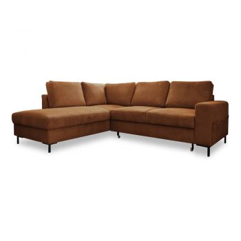 Colțar portocaliu/maro extensibil cu tapițerie din catifea reiată (cu colț pe partea stângă ) Lofty Lilly – Miuform