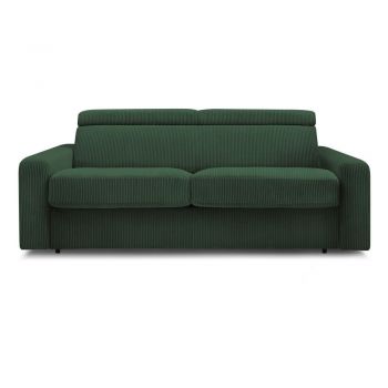 Canapea verde-închis extensibilă cu tapițerie din catifea reiată 215 cm Monaco – Bobochic Paris