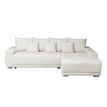 Coltar MARIBO BUCLE extensibil, cu arcuri si lada depozitare, colt dreapta, crem, 282x205x92 cm
