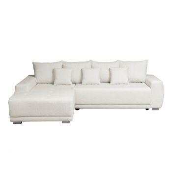 Coltar MARIBO BUCLE extensibil, cu arcuri si lada depozitare, colt stanga, crem, 282x205x92 cm