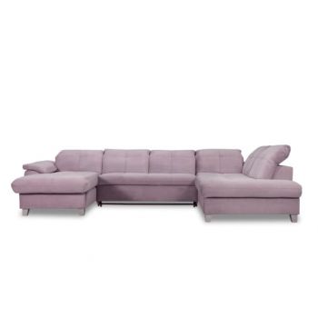 Coltar U Extensibil Sevilia Lux, Dreapta, 6 Locuri, Tetiere Reglabile, Lada Depozitare, Roz, 355 Cm