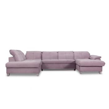 Coltar U Extensibil Sevilia Lux, Stanga, 6 Locuri, Tetiere Reglabile, Lada Depozitare, Roz, 355 Cm