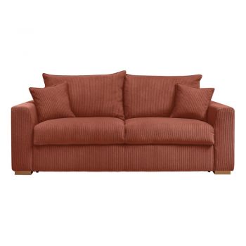 Canapea cărămizie extensibilă cu tapițerie din catifea reiată 225 cm Augustin – Bobochic Paris