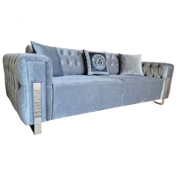 Canapea Extensibila Carmen Electric, 240x95x75cm, 3 locuri, Baby Face V-27 Grey, Glasspandoor ieftina