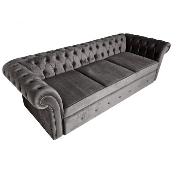 Canapea Extensibila Chesterfield, 250x100x75cm, 3 locuri, Velutto 19 Graphite, Glasspandoor