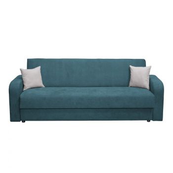 Canapea FANTAZI S extensibila, 3 locuri, cu arcuri, lada depozitare, turcoaz + gri deschis, 225x80x90 cm