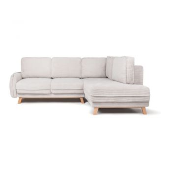 Colțar bej extensibil cu tapițerie din catifea reiată (cu colț pe partea dreaptă) Tori – Bonami Selection