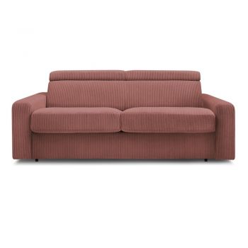 Canapea roz extensibilă cu tapițerie din catifea reiată 215 cm Monaco – Bobochic Paris