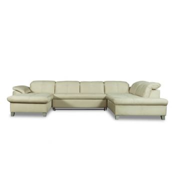 Coltar U Extensibil Sevilia Lux, Dreapta, 6 Locuri, Tetiere Reglabile, Crem, 355 Cm