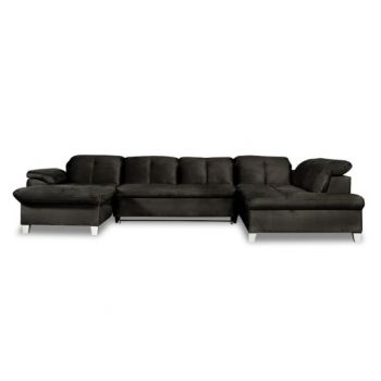 Coltar U Extensibil Sevilia Lux, Dreapta, 6 Locuri, Tetiere Reglabile, Negru, 355 Cm