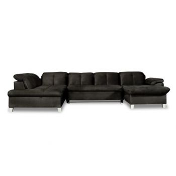 Coltar U Extensibil Sevilia Lux, Stanga, 6 Locuri, Tetiere Reglabile, Negru, 355 Cm