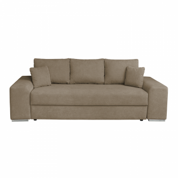 Canapea AMALIA II extensibila, 3 locuri, cu arcuri si lada depozitare, maro deschis, 252x105x78 cm