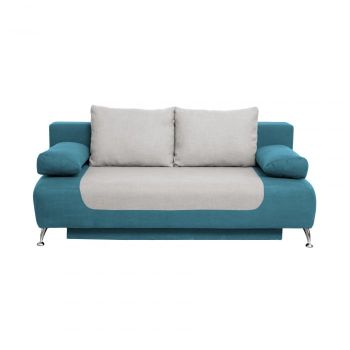 Canapea DARIA extensibila, 3 locuri, cu arcuri si lada depozitare, turcoaz + gri, 195x98x74 cm