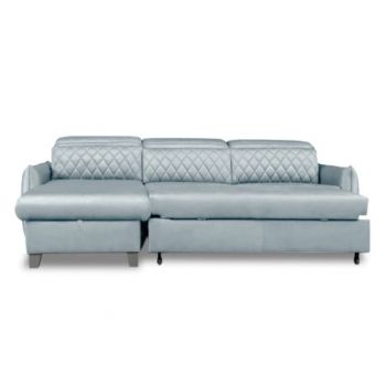 Coltar Extensibil Cu Insula Stanga Cu Lada Tiago, 5 Locuri, Tetiere Reglabile, Gri, 243 Cm