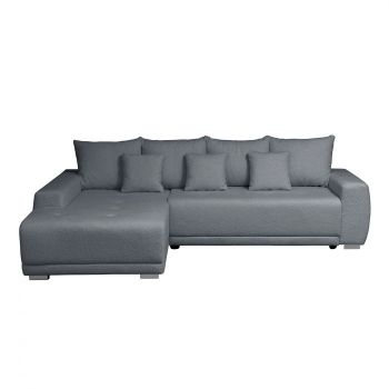 Coltar MARIBO BUCLE extensibil, cu arcuri si lada depozitare, colt stanga, gri inchis, 282x205x92 cm