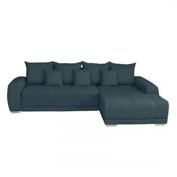 Coltar MARIBO II extensibil, cu arcuri si lada depozitare, colt dreapta, albastru, 282x205x92 cm
