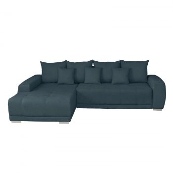 Coltar MARIBO II extensibil, cu arcuri si lada depozitare, colt stanga, albastru, 282x205x92 cm