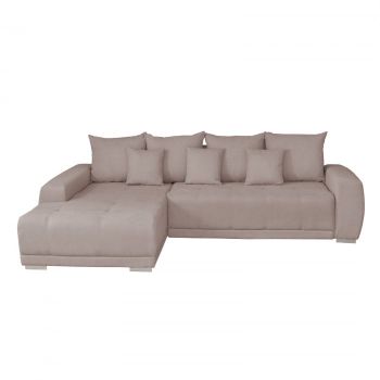 Coltar MARIBO II extensibil, cu arcuri si lada depozitare, colt stanga, bej, 282x205x92 cm