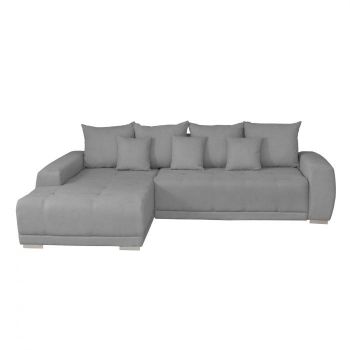 Coltar MARIBO II extensibil, cu arcuri si lada depozitare, colt stanga, gri deschis, 282x205x92 cm