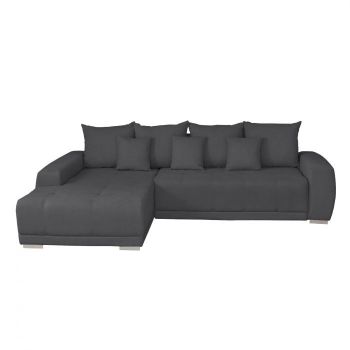 Coltar MARIBO II extensibil, cu arcuri si lada depozitare, colt stanga, gri inchis, 282x205x92 cm