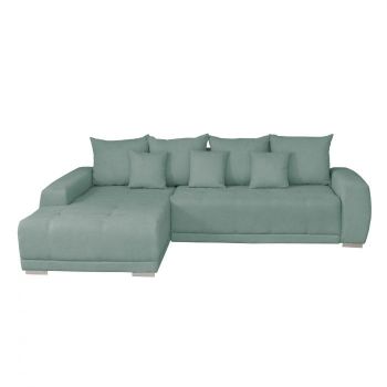 Coltar MARIBO II extensibil, cu arcuri si lada depozitare, colt stanga, mint, 282x205x92 cm