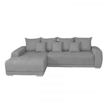 Coltar MARIBO II extensibil, cu arcuri si lada depozitare, colt stanga, gri deschis, 282x205x92 cm