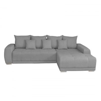 Coltar MARIBO II extensibil, cu arcuri si lada depozitare, colt dreapta, gri deschis, 282x205x92 cm