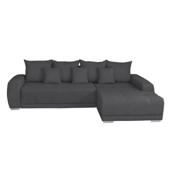 Coltar MARIBO II extensibil, cu arcuri si lada depozitare, colt dreapta, gri inchis, 282x205x92 cm