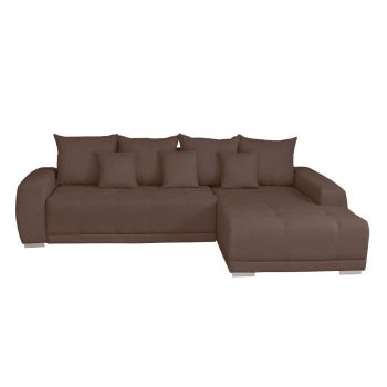 Coltar MARIBO II extensibil, cu arcuri si lada depozitare, colt dreapta, maro, 282x205x92 cm