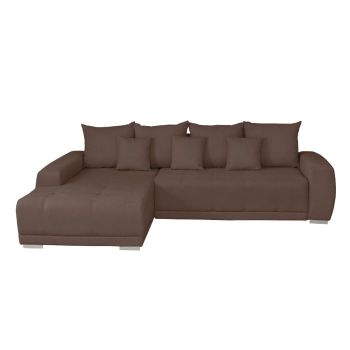 Coltar MARIBO II extensibil, cu arcuri si lada depozitare, colt stanga, maro, 282x205x92 cm