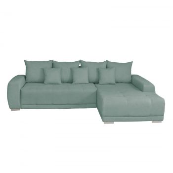 Coltar MARIBO II extensibil, cu arcuri si lada depozitare, colt dreapta, mint, 282x205x92 cm