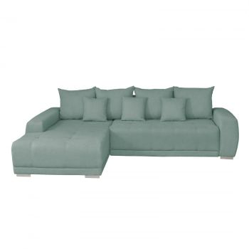 Coltar MARIBO II extensibil, cu arcuri si lada depozitare, colt stanga, mint, 282x205x92 cm