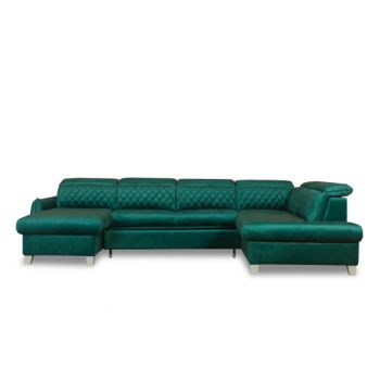 Coltar U Extensibil Cu Lada Tiago, Dreapta, 6 Locuri, Tetiere Reglabile, Verde 330 Cm