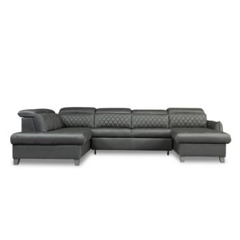 Coltar U Extensibil Cu Lada Tiago, Stanga, 6 Locuri, Tetiere Reglabile, Gri, 330 Cm