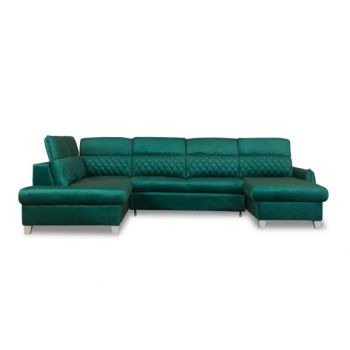Coltar U Extensibil Cu Lada Tiago, Stanga, 6 Locuri, Tetiere Reglabile, Verde 330 Cm MONOLITH 37