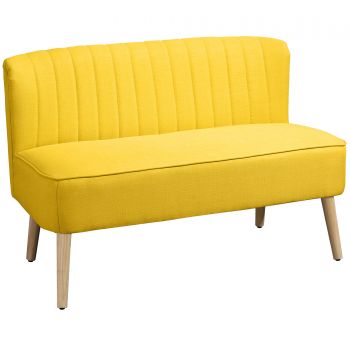 HOMCOM Canapea cu 2 Locuri din Țesătură, Fără Brațe, Canapea de Sufragerie cu Picioare din Lemn, 117x56,5x77 cm, Galben | Aosom Romania