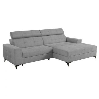 Coltar FLORIDA ONE extensibil, cu arcuri si lada depozitare, colt dreapta, gri, 280x175x95 cm
