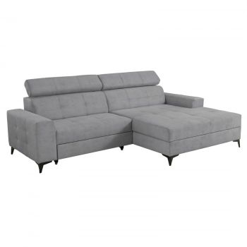 Coltar FLORIDA ONE extensibil, cu arcuri si lada depozitare, colt dreapta, gri deschis, 275x175x92 cm