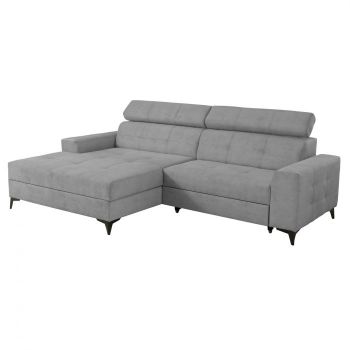 Coltar FLORIDA ONE extensibil, cu arcuri si lada depozitare, colt stanga, gri, 280x175x95 cm