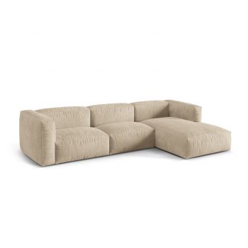 Coltar modular dreapta 3 locuri, Martina-120, Micadoni Home, 332x176x75 cm, catifea, bej deschis