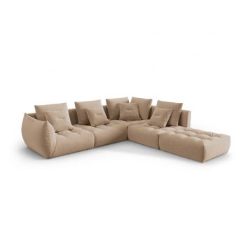Coltar modular dreapta 4 locuri, Bloom-184, Micadoni Home, 316x310x95 cm, catifea, bej sand